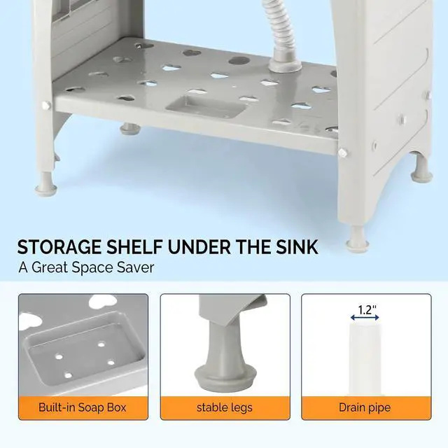 Alt view image 4 of 7 - 20-Gallon Utility Sink Laundry Tub for Washing Room, Freestanding Utility Sink with Stainless Steel Faucet, 22"D x 32"W x 36"H Grey