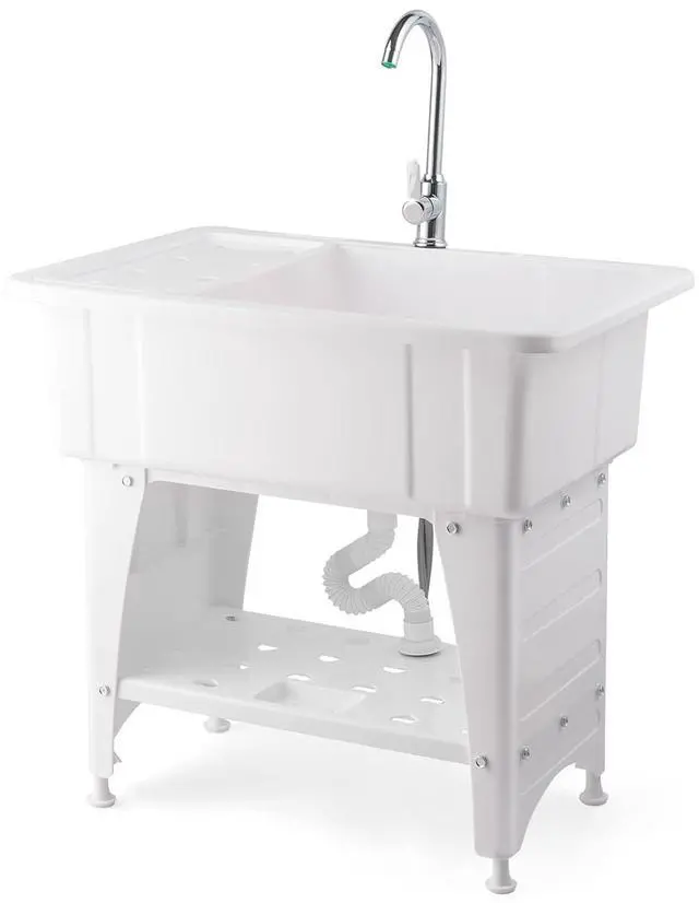 Main image of 20-Gallon Utility Sink Laundry Tub for Washing Room, Freestanding Utility Sink with Stainless Steel Faucet, 22"D x 32"W x 36"H White