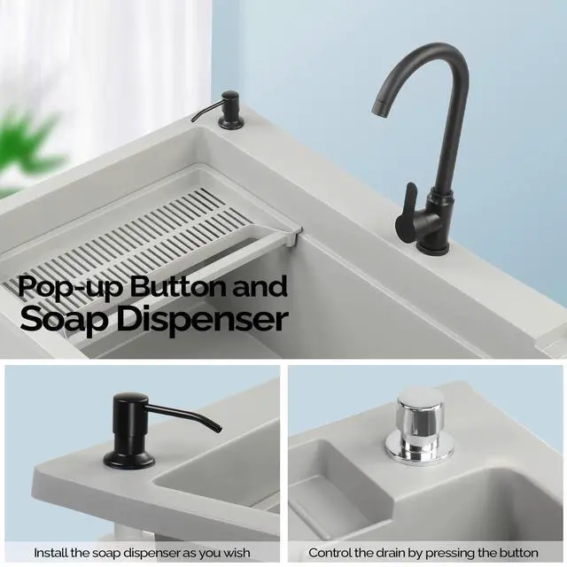 Alt view image 4 of 7 - 37-Gallon Freestanding Utility Sink with Faucet, 36" Heightened Basin for Laundry, Garage, Outdoor Garden, Pet Wash, Heavy Duty Plastic Laundry Tub with Storage Shelf, 40"L×24"W×36"H, Grey