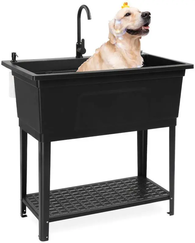 Main image of 37-Gallon Freestanding Utility Sink with Faucet, 36" Heightened Basin for Laundry, Garage, Outdoor Garden, Pet Wash, Heavy Duty Plastic Laundry Tub with Storage Shelf, 40"L×24"W×36"H, Black