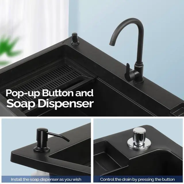 Alt view image 4 of 7 - 37-Gallon Freestanding Utility Sink with Faucet, 36" Heightened Basin for Laundry, Garage, Outdoor Garden, Pet Wash, Heavy Duty Plastic Laundry Tub with Storage Shelf, 40"L×24"W×36"H, Black
