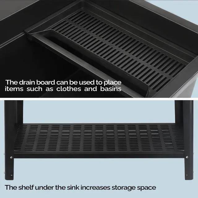 Alt view image 7 of 7 - 37-Gallon Freestanding Utility Sink with Faucet, 36" Heightened Basin for Laundry, Garage, Outdoor Garden, Pet Wash, Heavy Duty Plastic Laundry Tub with Storage Shelf, 40"L×24"W×36"H, Black