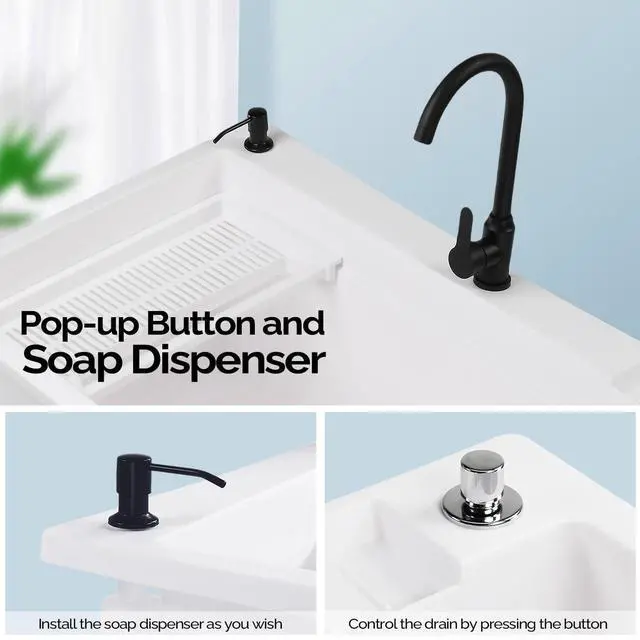 Alt view image 4 of 7 - 37-Gallon Freestanding Utility Sink with Faucet, 36" Heightened Basin for Laundry, Garage, Outdoor Garden, Pet Wash, Heavy Duty Plastic Laundry Tub with Storage Shelf, 40"L×24"W×36"H, White
