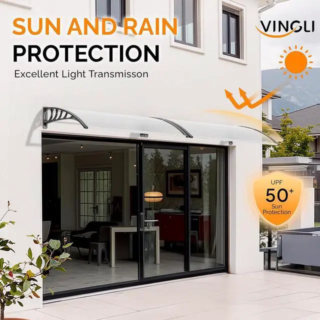 Alt view image 4 of 7 - Window Awning Door Canopy Exterior, 40" x 60" Awnings for Doors Polycarbonate Cover Patio Door Awning Rain Snow Sunlight Protection Hollow Sheet (Clear Board & Black Bracket)