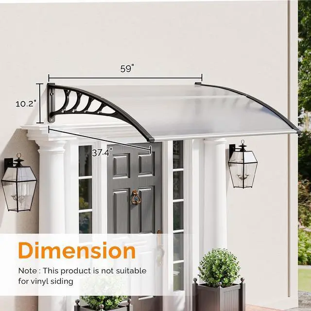 Alt view image 3 of 7 - Window Awning Door Canopy Exterior, 40" x 60" Awnings for Doors Polycarbonate Cover Patio Door Awning Rain Snow Sunlight Protection Hollow Sheet (Clear Board & Black Bracket)