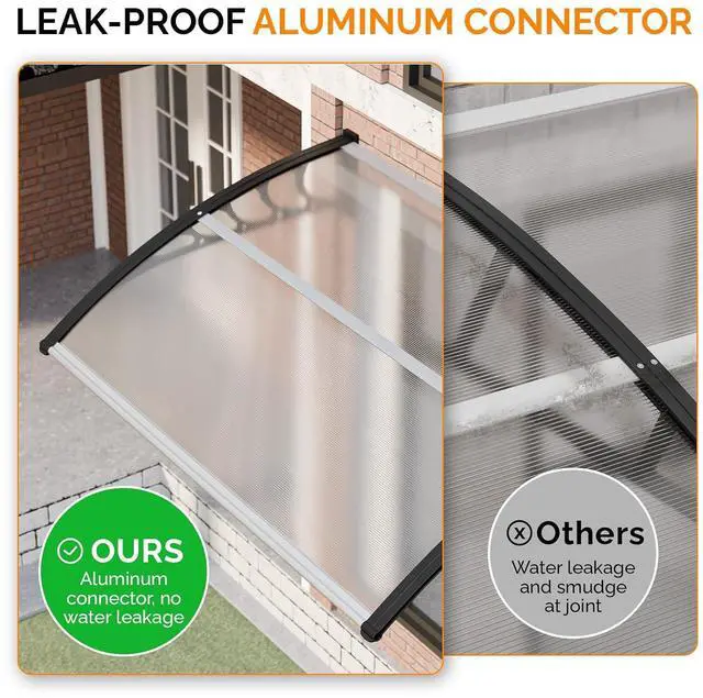 Alt view image 5 of 7 - Window Awning Door Canopy Exterior, 40" x 60" Awnings for Doors Polycarbonate Cover Patio Door Awning Rain Snow Sunlight Protection Hollow Sheet (Clear Board & Black Bracket)