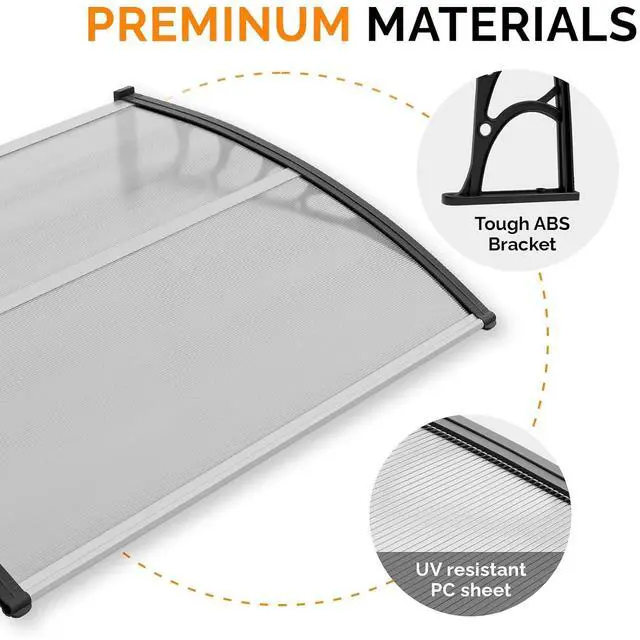Alt view image 6 of 7 - Window Awning Door Canopy Exterior, 40" x 60" Awnings for Doors Polycarbonate Cover Patio Door Awning Rain Snow Sunlight Protection Hollow Sheet (Clear Board & Black Bracket)