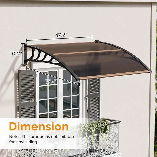 Alt view image 3 of 7 - Window Awning Door Canopy Exterior, 40" x 48" Awnings for Doors Polycarbonate Cover Patio Door Awning Rain Snow Sunlight Protection Hollow Sheet (Brown Board & Black Bracket)