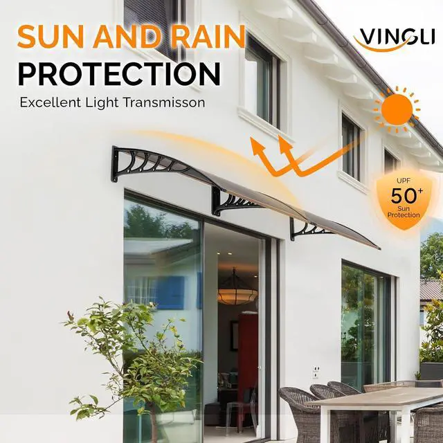 Alt view image 4 of 7 - Window Awning Door Canopy Exterior, 40" x 48" Awnings for Doors Polycarbonate Cover Patio Door Awning Rain Snow Sunlight Protection Hollow Sheet (Brown Board & Black Bracket)