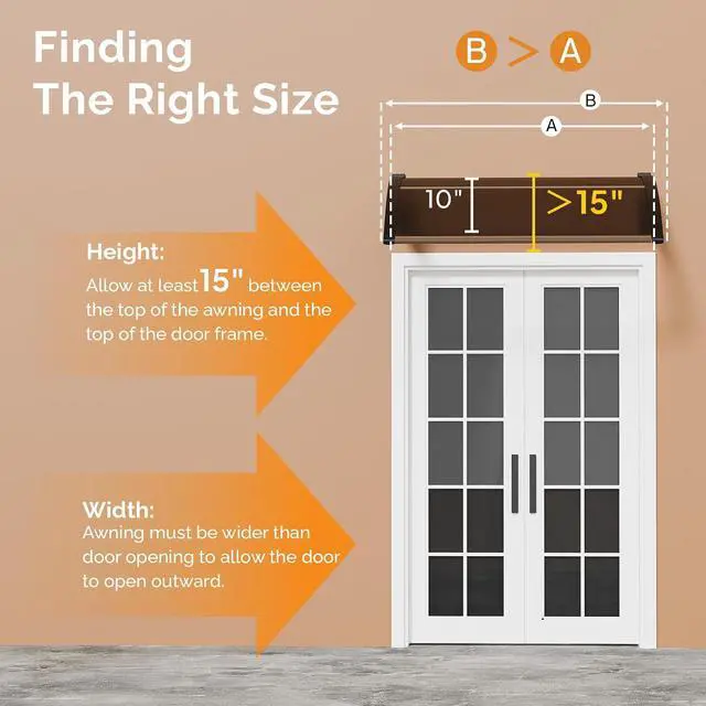 Alt view image 7 of 7 - Window Awning Door Canopy Exterior, 40" x 48" Awnings for Doors Polycarbonate Cover Patio Door Awning Rain Snow Sunlight Protection Hollow Sheet (Brown Board & Black Bracket)