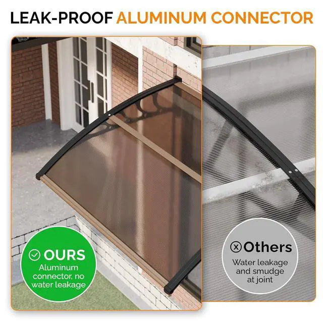 Alt view image 5 of 7 - Window Awning Door Canopy Exterior, 40" x 48" Awnings for Doors Polycarbonate Cover Patio Door Awning Rain Snow Sunlight Protection Hollow Sheet (Brown Board & Black Bracket)