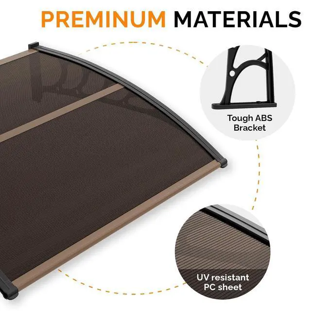 Alt view image 6 of 7 - Window Awning Door Canopy Exterior, 40" x 48" Awnings for Doors Polycarbonate Cover Patio Door Awning Rain Snow Sunlight Protection Hollow Sheet (Brown Board & Black Bracket)