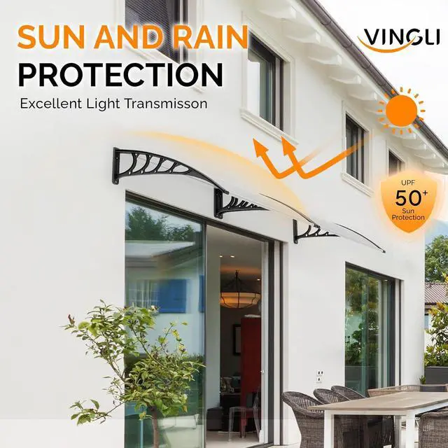 Alt view image 4 of 7 - Window Awning Door Canopy Exterior, 40" x 48" Awnings for Doors Polycarbonate Cover Patio Door Awning Rain Snow Sunlight Protection Hollow Sheet (Clear Board & Black Bracket)