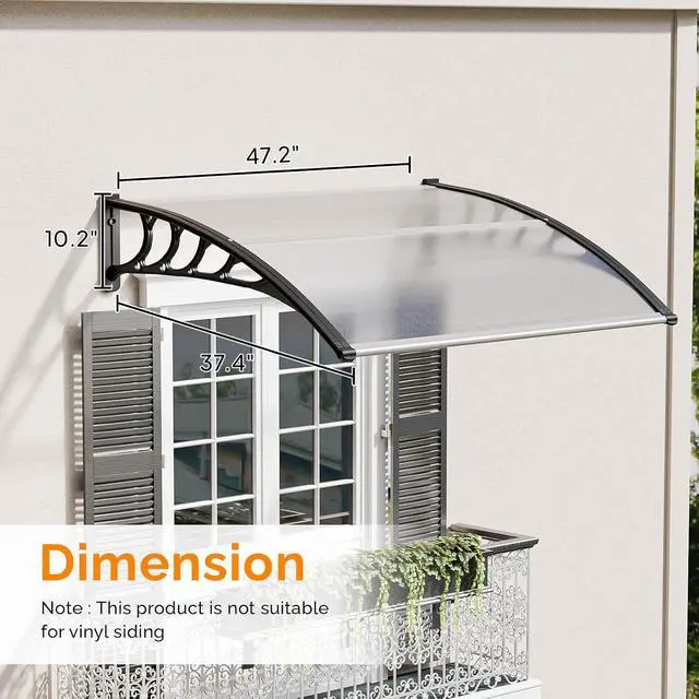 Alt view image 3 of 7 - Window Awning Door Canopy Exterior, 40" x 48" Awnings for Doors Polycarbonate Cover Patio Door Awning Rain Snow Sunlight Protection Hollow Sheet (Clear Board & Black Bracket)
