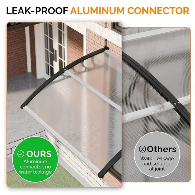 Alt view image 5 of 7 - Window Awning Door Canopy Exterior, 40" x 48" Awnings for Doors Polycarbonate Cover Patio Door Awning Rain Snow Sunlight Protection Hollow Sheet (Clear Board & Black Bracket)