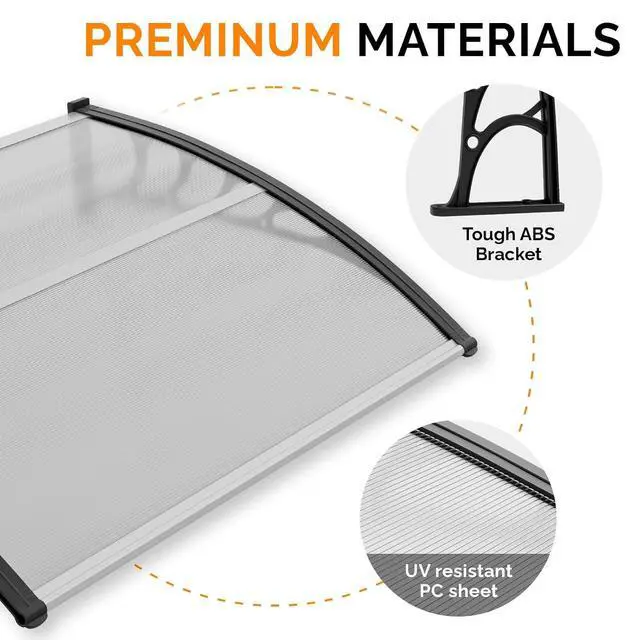 Alt view image 6 of 7 - Window Awning Door Canopy Exterior, 40" x 48" Awnings for Doors Polycarbonate Cover Patio Door Awning Rain Snow Sunlight Protection Hollow Sheet (Clear Board & Black Bracket)