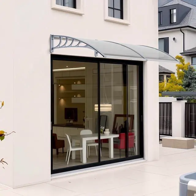 Alt view image 2 of 7 - Window Awning Door Canopy, 40" x 80" Awnings for Doors Polycarbonate Cover Outdoor Door Canopy Exterior Patio Door Awning Rain Snow Sunlight Protection Hollow Sheet (Clear Board & Grey Bracket)
