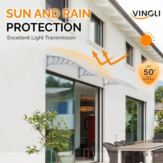 Alt view image 4 of 7 - Window Awning Door Canopy, 40" x 80" Awnings for Doors Polycarbonate Cover Outdoor Door Canopy Exterior Patio Door Awning Rain Snow Sunlight Protection Hollow Sheet (Clear Board & Grey Bracket)