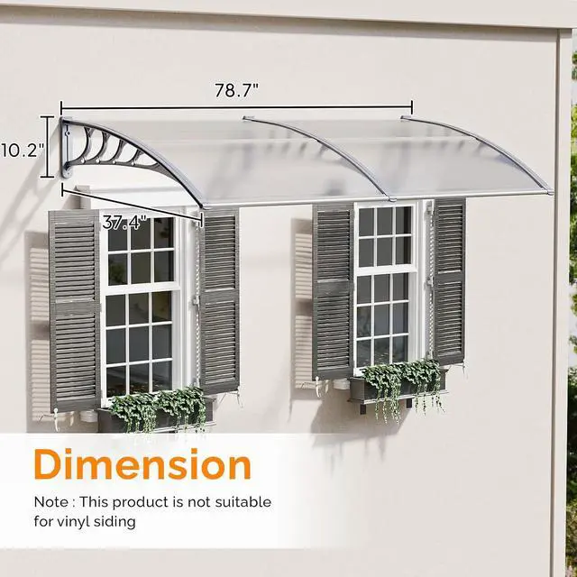 Alt view image 3 of 7 - Window Awning Door Canopy, 40" x 80" Awnings for Doors Polycarbonate Cover Outdoor Door Canopy Exterior Patio Door Awning Rain Snow Sunlight Protection Hollow Sheet (Clear Board & Grey Bracket)