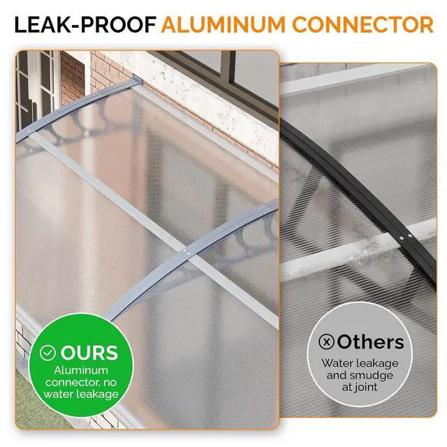 Alt view image 5 of 7 - Window Awning Door Canopy, 40" x 80" Awnings for Doors Polycarbonate Cover Outdoor Door Canopy Exterior Patio Door Awning Rain Snow Sunlight Protection Hollow Sheet (Clear Board & Grey Bracket)