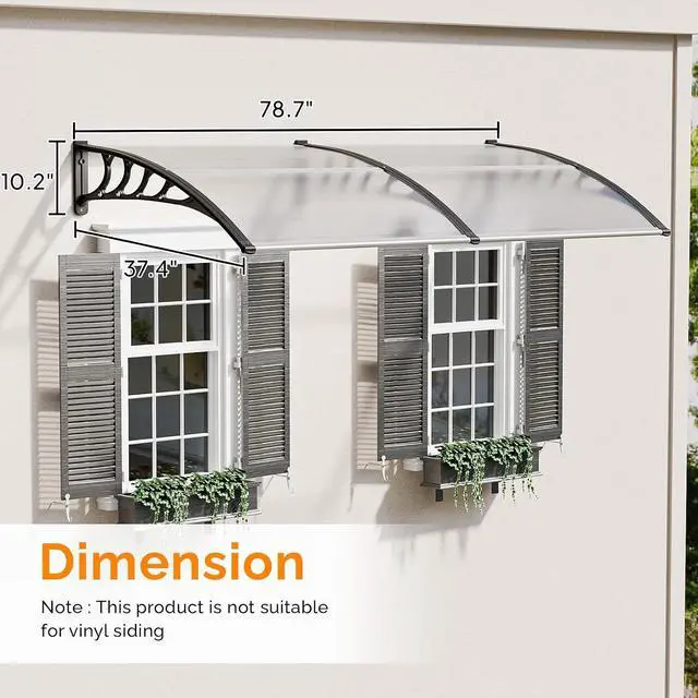 Alt view image 3 of 7 - Window Awning Door Canopy Exterior, 40" x 80" Awnings for Doors Polycarbonate Cover Patio Door Awning Rain Snow Sunlight Protection Hollow Sheet (Clear Board & Black Bracket)