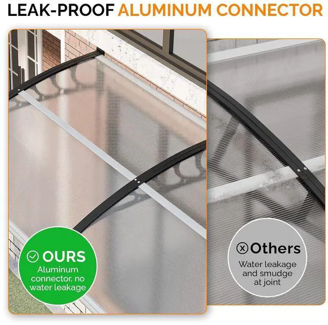 Alt view image 4 of 7 - Window Awning Door Canopy Exterior, 40" x 80" Awnings for Doors Polycarbonate Cover Patio Door Awning Rain Snow Sunlight Protection Hollow Sheet (Clear Board & Black Bracket)