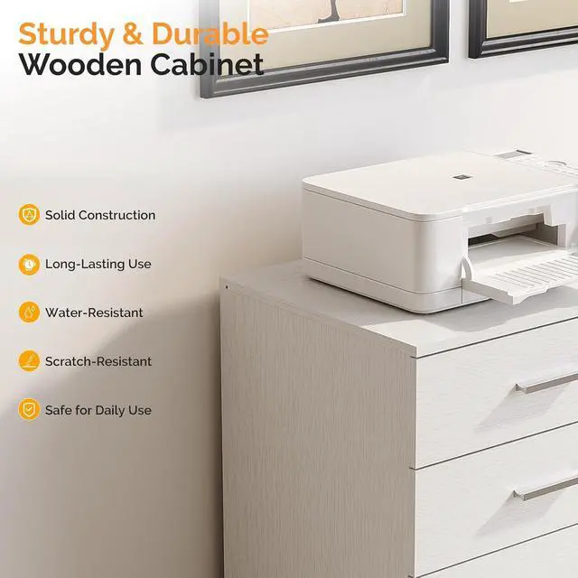 Alt view image 6 of 7 - 3 Drawer Wood Lateral File Cabinet with Adjustable Shelves & Locking Wheels, Printer Stand with Drawers for Letter Size Files, Sturdy White File Cabinets for Home Office, Study & Business