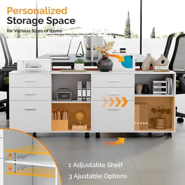 Alt view image 5 of 7 - 3 Drawer Wood Lateral File Cabinet with Adjustable Shelves & Locking Wheels, Printer Stand with Drawers for Letter Size Files, Sturdy White File Cabinets for Home Office, Study & Business
