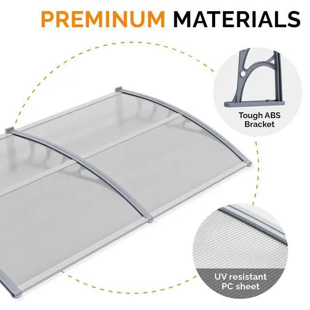 Alt view image 6 of 7 - Window Awning Door Canopy, 40" x 80" Awnings for Doors Polycarbonate Cover Outdoor Door Canopy Exterior Patio Door Awning Rain Snow Sunlight Protection Hollow Sheet (Clear Board & Grey Bracket)
