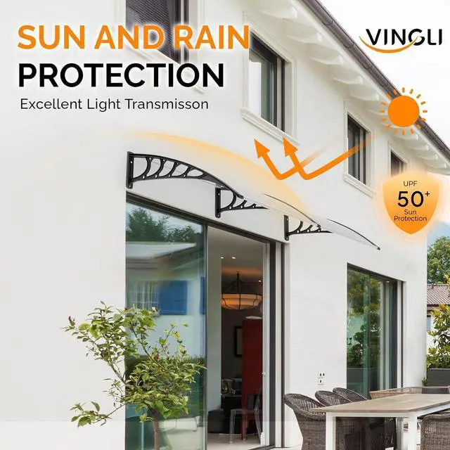 Alt view image 5 of 7 - Window Awning Door Canopy Exterior, 40" x 80" Awnings for Doors Polycarbonate Cover Patio Door Awning Rain Snow Sunlight Protection Hollow Sheet (Clear Board & Black Bracket)