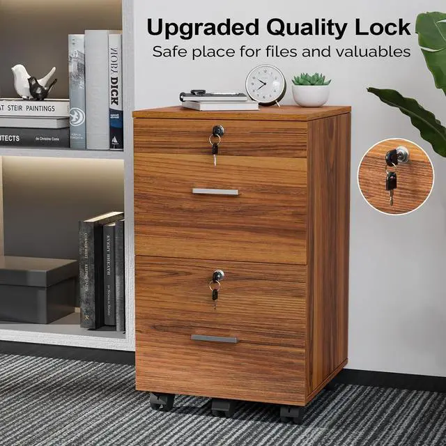 Alt view image 5 of 7 - 2-Drawer Rolling File Cabinet with Lock, Wood Mobile File Organization for Hanging Letter Size Filings Under Desk Filing Cabinets for Home Office, Assembly Required, Classic Walnut, 26.5" H
