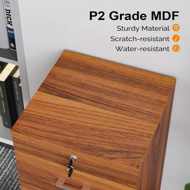 Alt view image 7 of 7 - 2-Drawer Rolling File Cabinet with Lock, Wood Mobile File Organization for Hanging Letter Size Filings Under Desk Filing Cabinets for Home Office, Assembly Required, Classic Walnut, 26.5" H