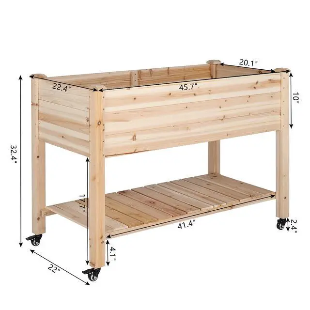 Alt view image 6 of 6 - VINGLI 45.7"x22.4"x32.4" Elevated Raised Garden Bed Outdoor, Heavy Duty Wood Planter Box with Legs, Bed Liner Included, for Vegetables, Fruits, Sturdy Long Lasting Planter Box (Nuture - with Wheel)