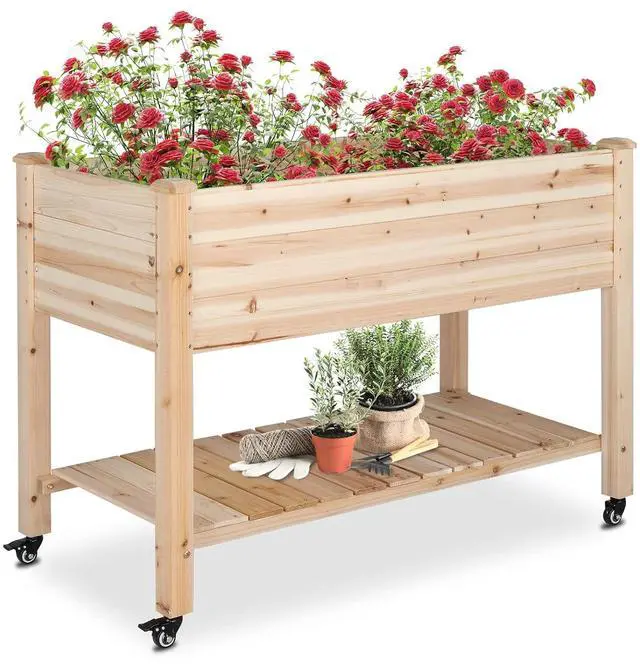 Main image of VINGLI 45.7"x22.4"x32.4" Elevated Raised Garden Bed Outdoor, Heavy Duty Wood Planter Box with Legs, Bed Liner Included, for Vegetables, Fruits, Sturdy Long Lasting Planter Box (Nuture - with Wheel)