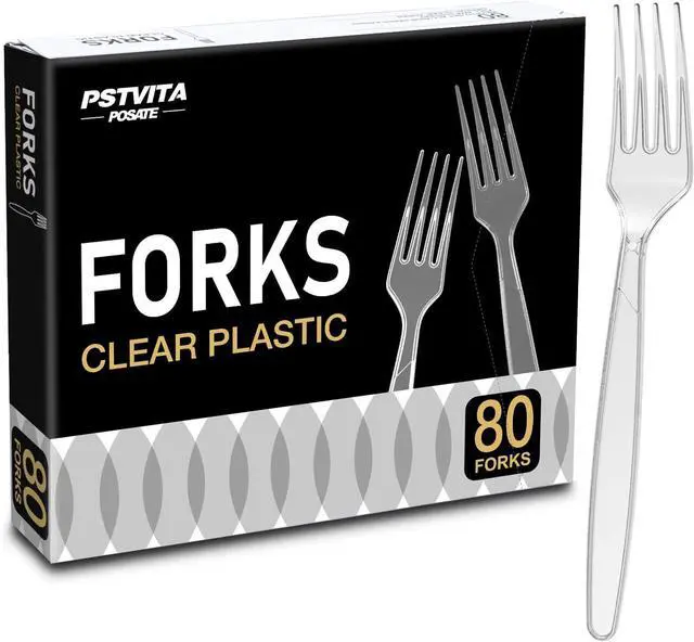Main image of Plastic Forks Heavy Duty, Clear Disposable Party Supply, Pack of 80