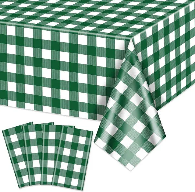 Main image of 4 Pack Green Gingham Tablecloths, Green and White Checkered Tablecloths 86.6 x 51.2 Inches Gingham Table Covers Golf-Themed Picnic Table Covers for Birthday Party Holiday Outdoor Supplies