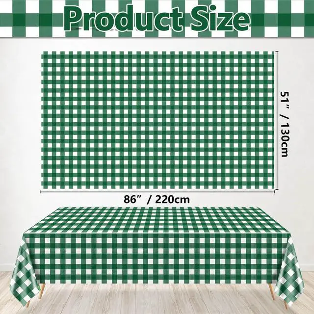 Alt view image 2 of 7 - 4 Pack Green Gingham Tablecloths, Green and White Checkered Tablecloths 86.6 x 51.2 Inches Gingham Table Covers Golf-Themed Picnic Table Covers for Birthday Party Holiday Outdoor Supplies