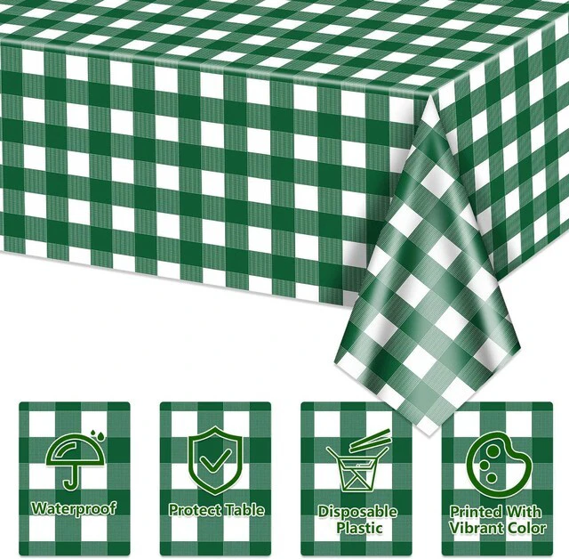 Alt view image 3 of 7 - 4 Pack Green Gingham Tablecloths, Green and White Checkered Tablecloths 86.6 x 51.2 Inches Gingham Table Covers Golf-Themed Picnic Table Covers for Birthday Party Holiday Outdoor Supplies