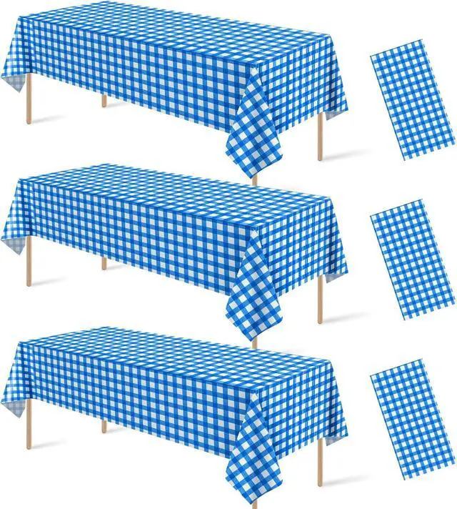 Main image of 3Pcs Blue Gingham Tablecloths, Checkered Party Table Covers 54x108 In