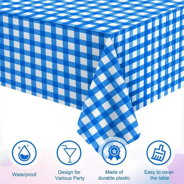 Alt view image 3 of 7 - 3Pcs Blue Gingham Tablecloths, Checkered Party Table Covers 54x108 In