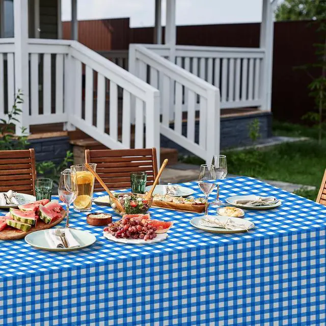 Alt view image 4 of 7 - 3Pcs Blue Gingham Tablecloths, Checkered Party Table Covers 54x108 In