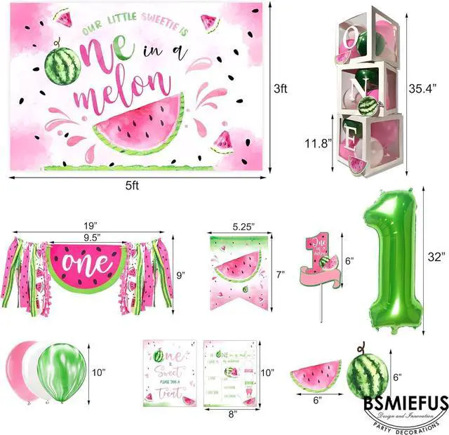 Alt view image 3 of 6 - One in A Melon Party Decorations, Watermelon First Birthday Party Supplies, One in a Melon Backdrop High Chair Banner, Baby 1st Birthday Balloon Boxes
