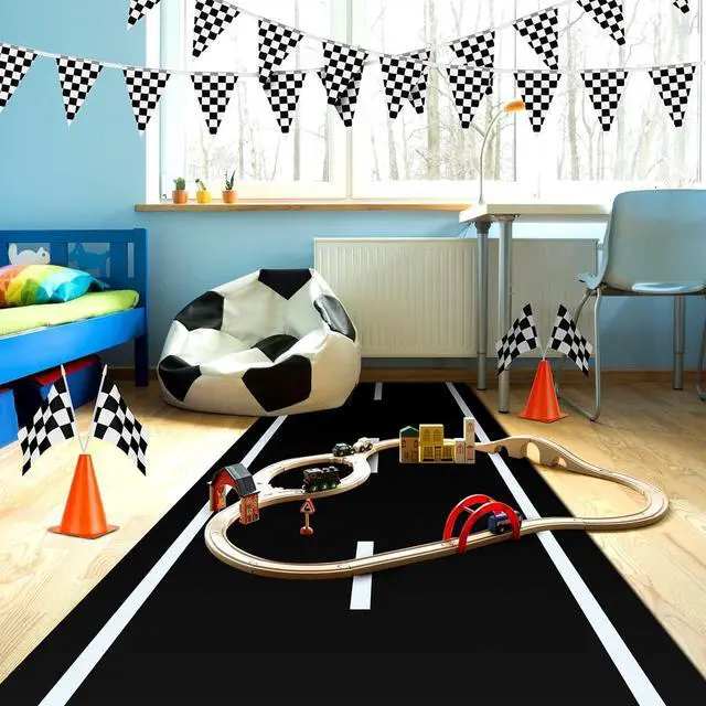Alt view image 5 of 7 - Remagr Racetrack Floor Running Black Racer Party Decoration Mat Road Table Runner Long Racetrack Tablecloth Drag for Party (Simple Style,118 ft X 2 ft)