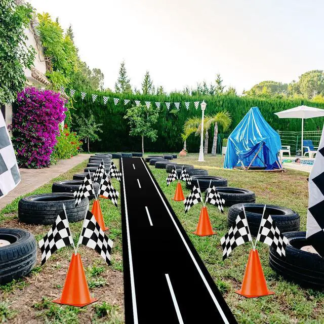 Alt view image 4 of 7 - Remagr Racetrack Floor Running Black Racer Party Decoration Mat Road Table Runner Long Racetrack Tablecloth Drag for Party (Simple Style,118 ft X 2 ft)