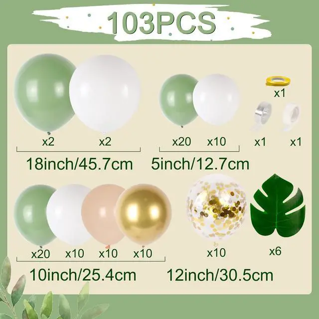 Alt view image 3 of 7 - DataMoon Sage Green Baby Shower Decorations 125PCS Green Balloon Arch Kit, Balloon Boxes, Backdrop for Woodland Jungle Theme Baby Shower Decor Gender Reveal Birthday Party Supplies