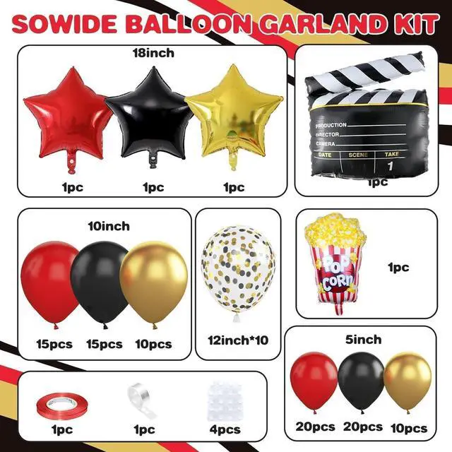 Alt view image 2 of 7 - Movie Night Balloon Garland Arch Kit, Red Black Gold Balloons with Camera Star Foil Popcorn Flim Clapperboard Balloons for Birthdays Anniversaries Movie Theater Film Party Decorations