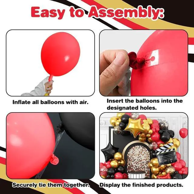Alt view image 3 of 7 - Movie Night Balloon Garland Arch Kit, Red Black Gold Balloons with Camera Star Foil Popcorn Flim Clapperboard Balloons for Birthdays Anniversaries Movie Theater Film Party Decorations