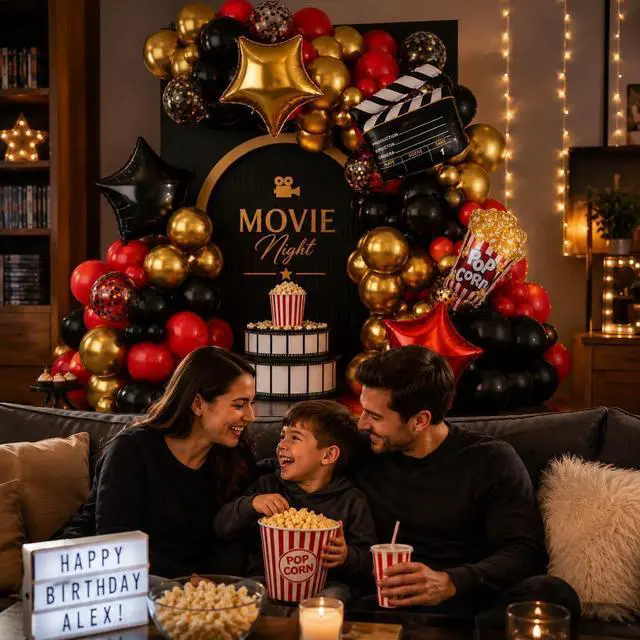 Alt view image 5 of 7 - Movie Night Balloon Garland Arch Kit, Red Black Gold Balloons with Camera Star Foil Popcorn Flim Clapperboard Balloons for Birthdays Anniversaries Movie Theater Film Party Decorations