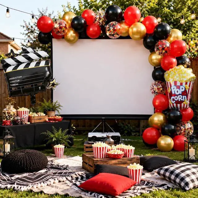 Alt view image 6 of 7 - Movie Night Balloon Garland Arch Kit, Red Black Gold Balloons with Camera Star Foil Popcorn Flim Clapperboard Balloons for Birthdays Anniversaries Movie Theater Film Party Decorations