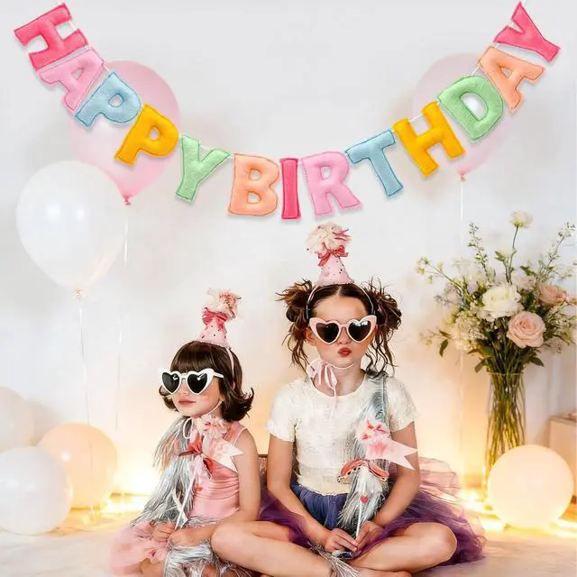 Alt view image 3 of 7 - Pre-Strung 3D Pastel Felt Happy Birthday Banner, Handmade Macaron Color Birthday Garland for Party Decorations, Reusable Happy Birthday Sign for Kids Party Supplies Girls Women Rainbow Party Décor
